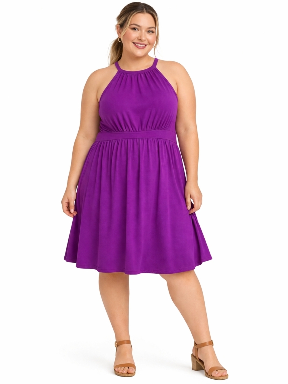 Torrid 3X Magenta Purple Jersey Knit High Neck Midi Skater Dress NWT - Picture 3 of 13